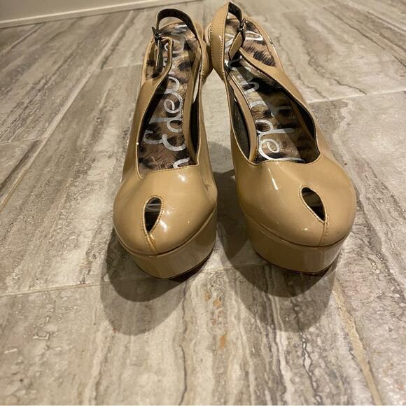 Sam Edelman Women's Beige Peep-Toe Slingback Heels - Picture 4 of 7